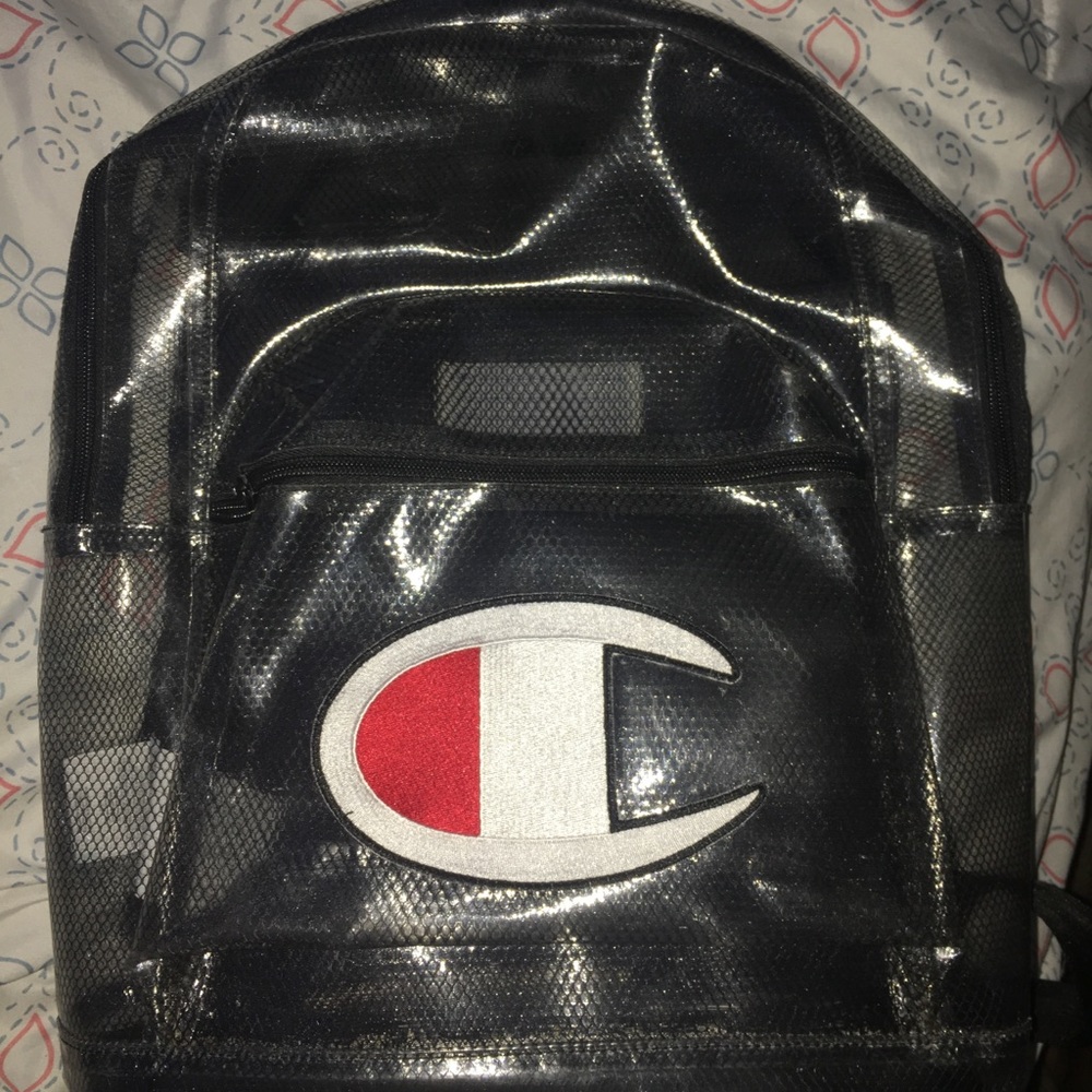 A clear Champion backpack
